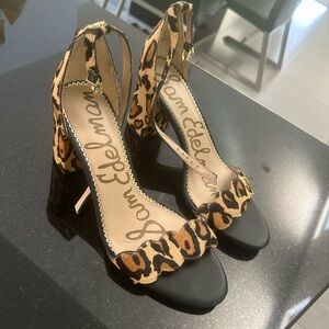 Sam Edelman strappy leopard heels pony hair